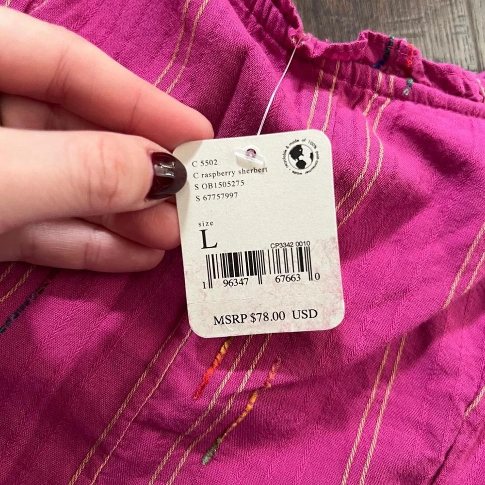 Free People “Serotonin” Fuchsia Puff Sleeve Blouse